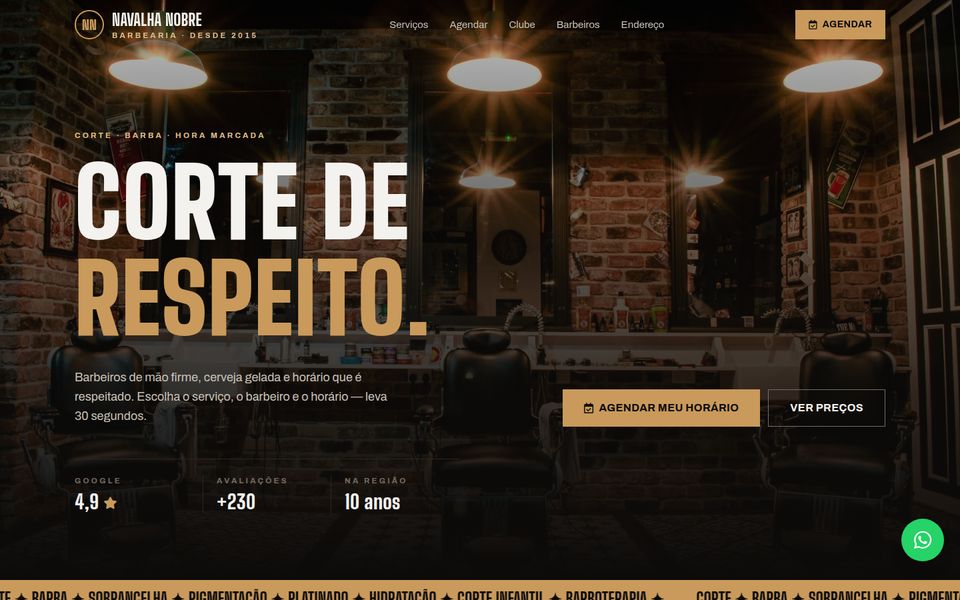 Modelo de site para barbearia com agendamento